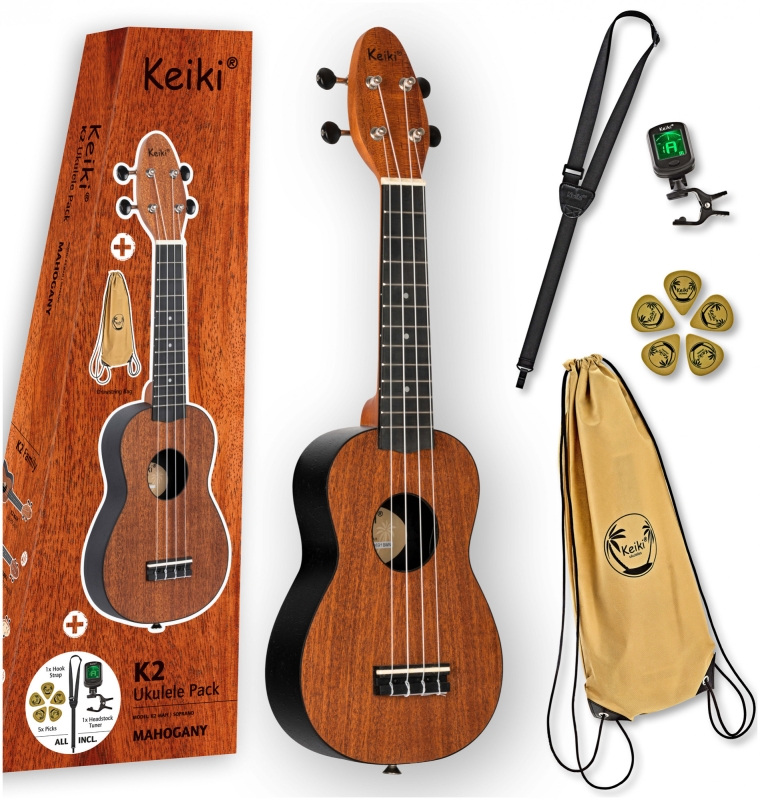 Ortega Keiki K2-MAH Sopran Ukulelen Set - Mahagoni